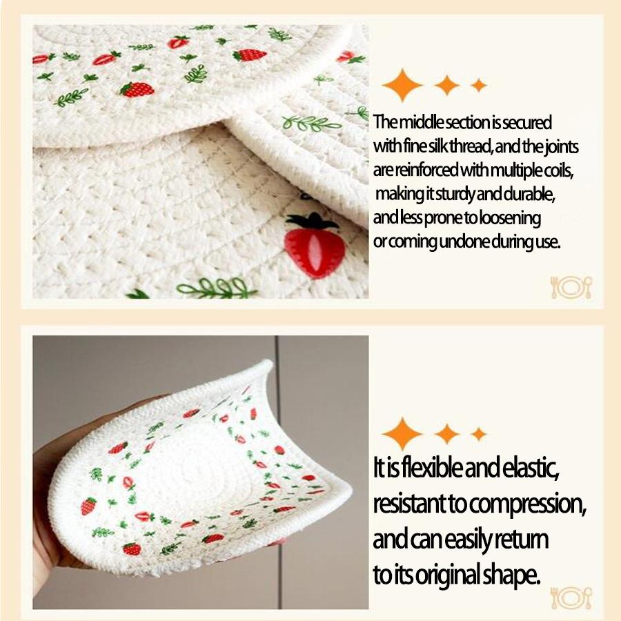 [Vierteiliges Set] Tischsets und Untersetzer aus Stoff mit Erdbeerdruck - Niedlicher Landhausstil, Fruchtthema, Schreibtisch-Hitzeschutz und rutschfeste Dekormatte