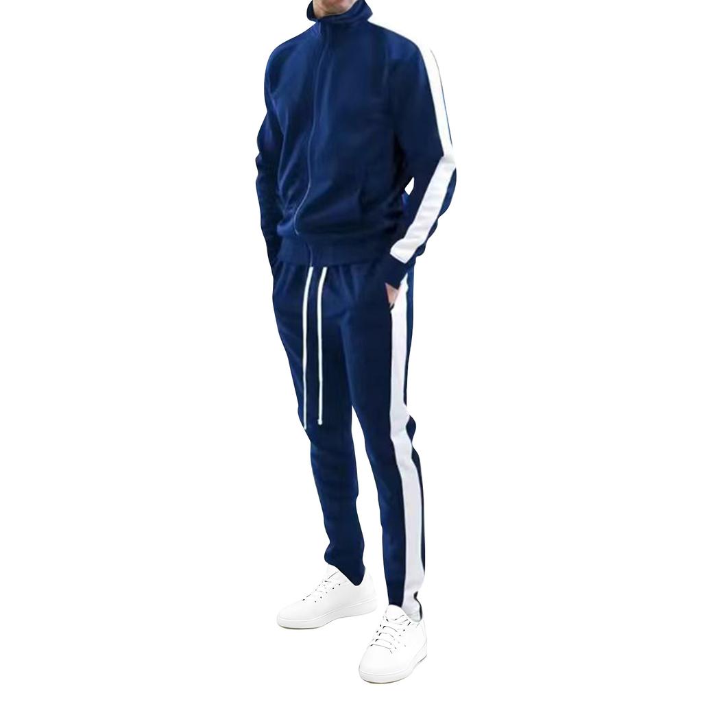 Men's Turtleneck Casual Sportswear Trendy Suit Zipper Jacket Trousers Suit