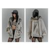 American Retro Hoodie Women Gothic Simple Print Rabbit Ears Zipper Hooded Fur Collar Sweatshirt Fashionable Harajuku Jacket Tops