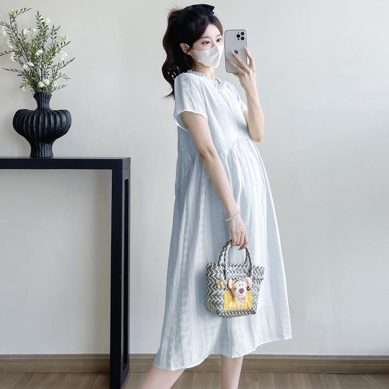 2026 Summer Korean Maternity Midi Dress: Simple, Fashionable, Loose, Plus Size, Slimming