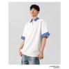 Men Loose Drop Shoulder Color Block Turn Down Collar Short Sleeve Polo T Shirt