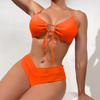 Women Front Tie Cutout V Bikini Set Thin Spaghetti Straps Cross Wrap High Waist Two Piece Bathing Suit