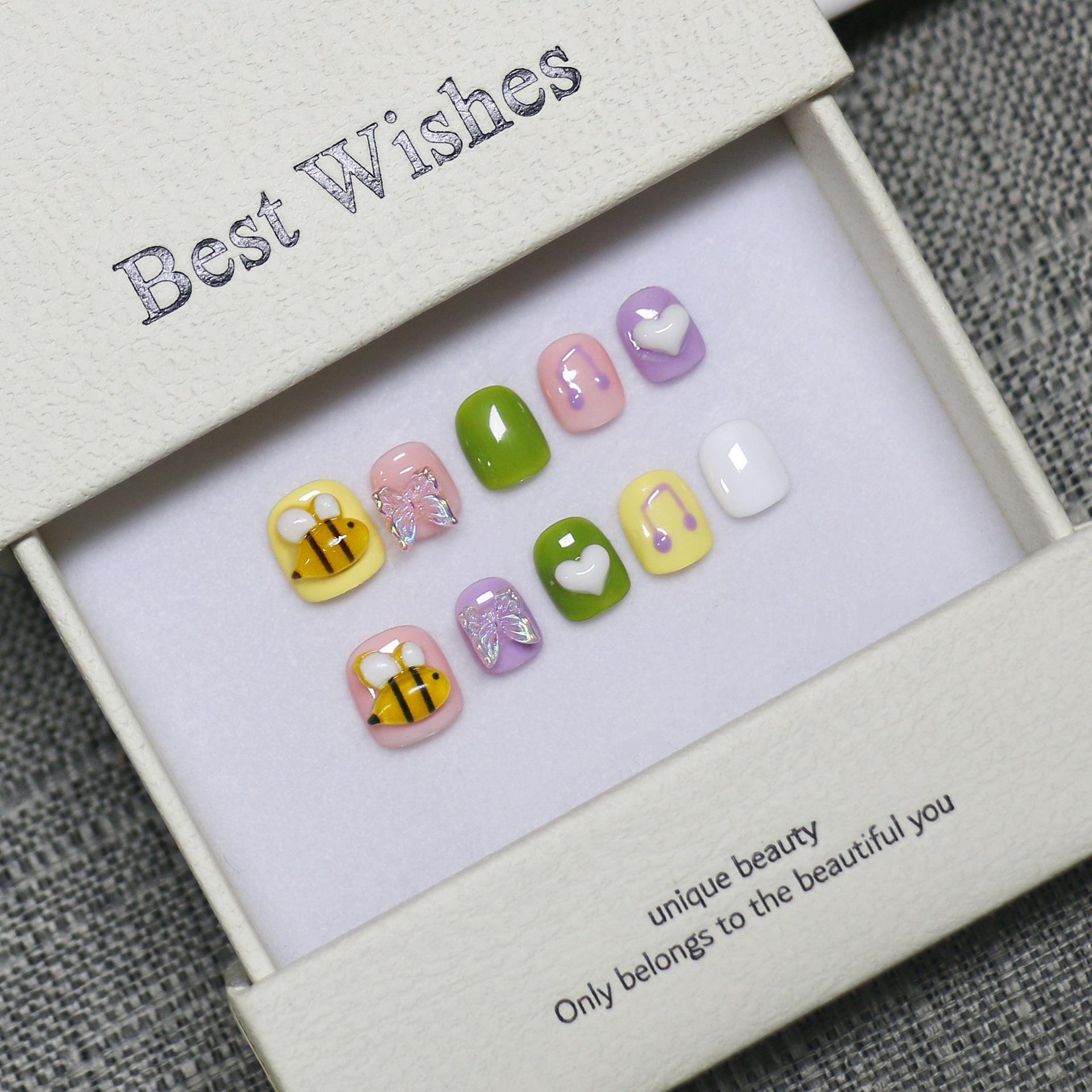 Kids Handmade Wearable Nail Stickers - Cute Dopamine Manicure Small
