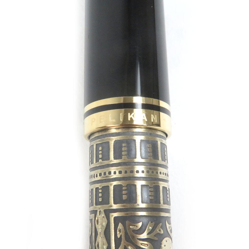 Excellent PERIKAN Fountain Pen Souvern Big Toledo Cap Type Black Gold 18K Used