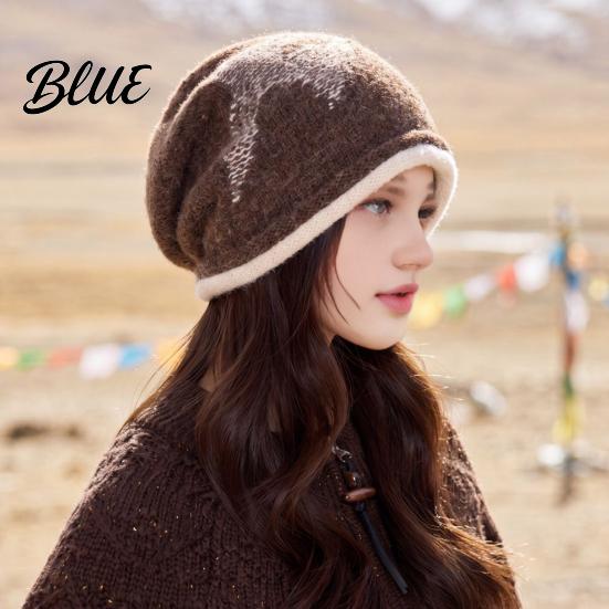 Soft Polyester Warm Knit Cap Hat Retro Winter Slouchy Hat Women Jacquard Star Rolled Autumn