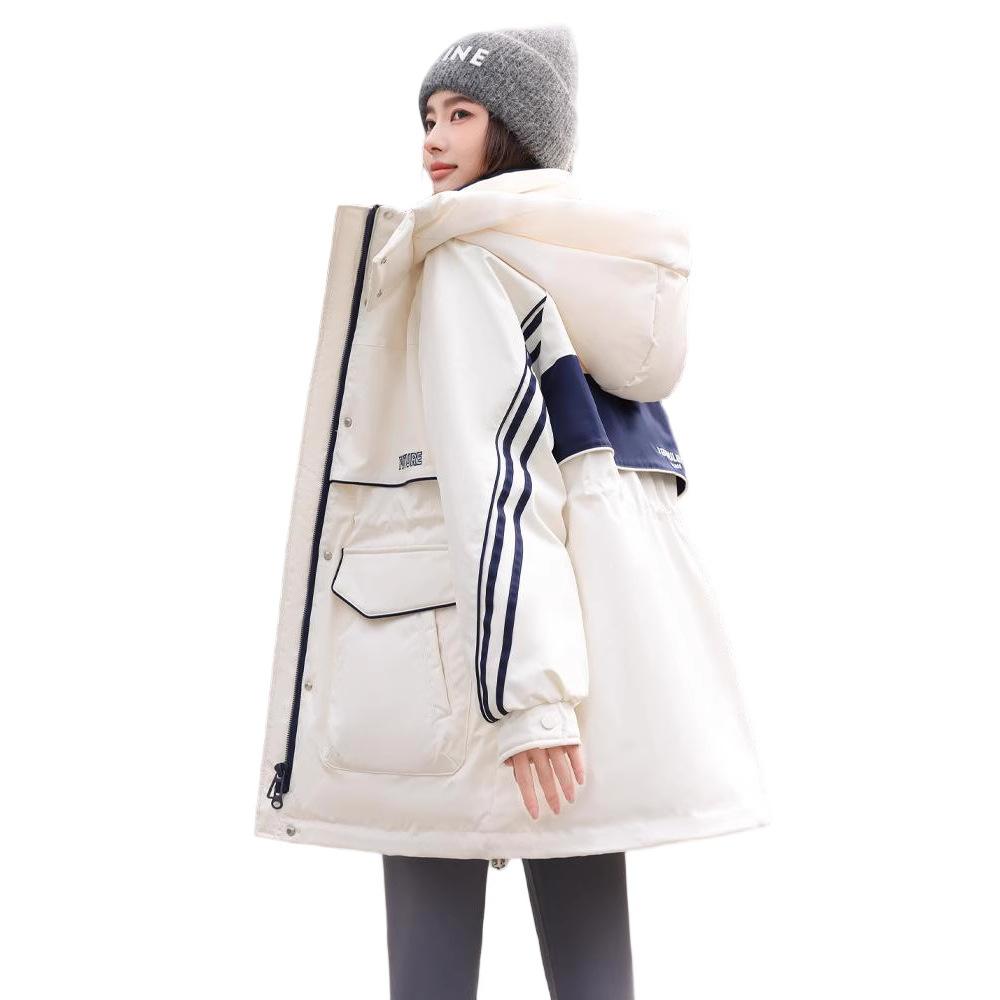 Hooded Color Matching Windproof Casual Loose Large Version Pie To Overcome Fashion Thickened Down Cotton-padded Coat
