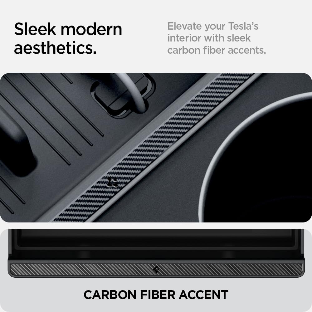 Spigen Center Console Organizer [No Slide] (Carbon Edition) Tesla Model 3 2024 Refresh (Highland) TO220H ACP07407 (Black)