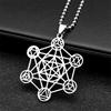 Große Erzengel Metatron Würfel Geometrie Halskette für Damen Herren Edelstahl Silberfarbe Blume des Lebens Kette Schmuck Halskette
