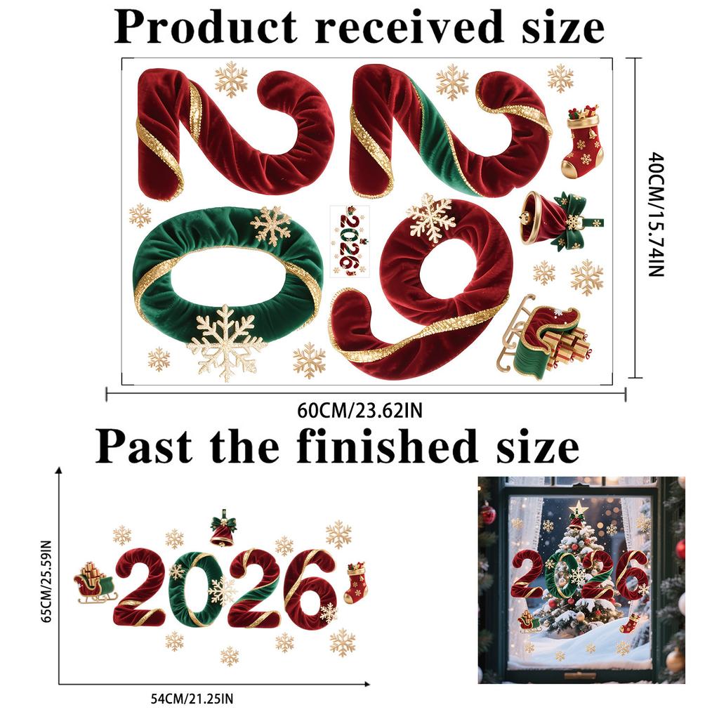 Christmas 2026 Cartoon 3D Digital Glass Sticker Shopping Mall Window Static Removable Window Sticker