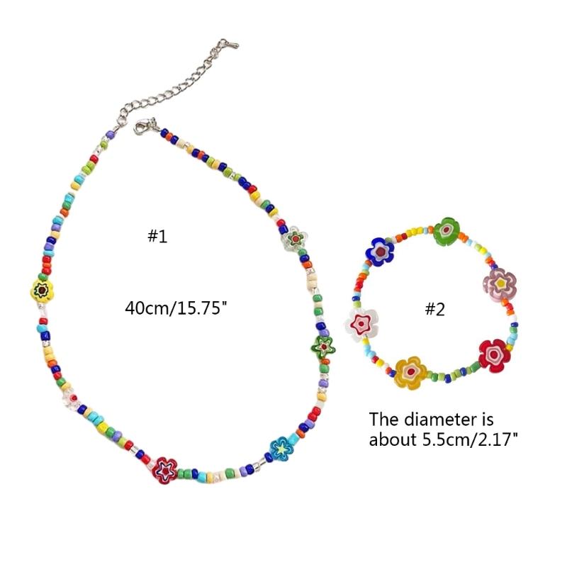 Bohemian Beaded Necklace Flower Bracelet Necklace Colored Short Coloured Glaze Necklace Summer Pearls Necklace Jewelry