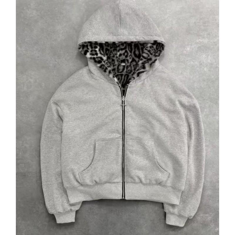 Oboustranná fleecová mikina s kapucí a zipem Oversized Streetwear Mikina Dámská