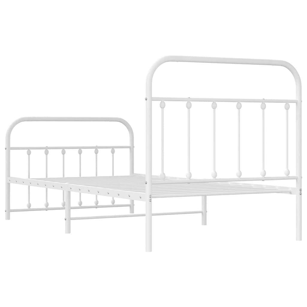 Metal Bed Frame with Headboard and Footboard White 100 x 190 cm