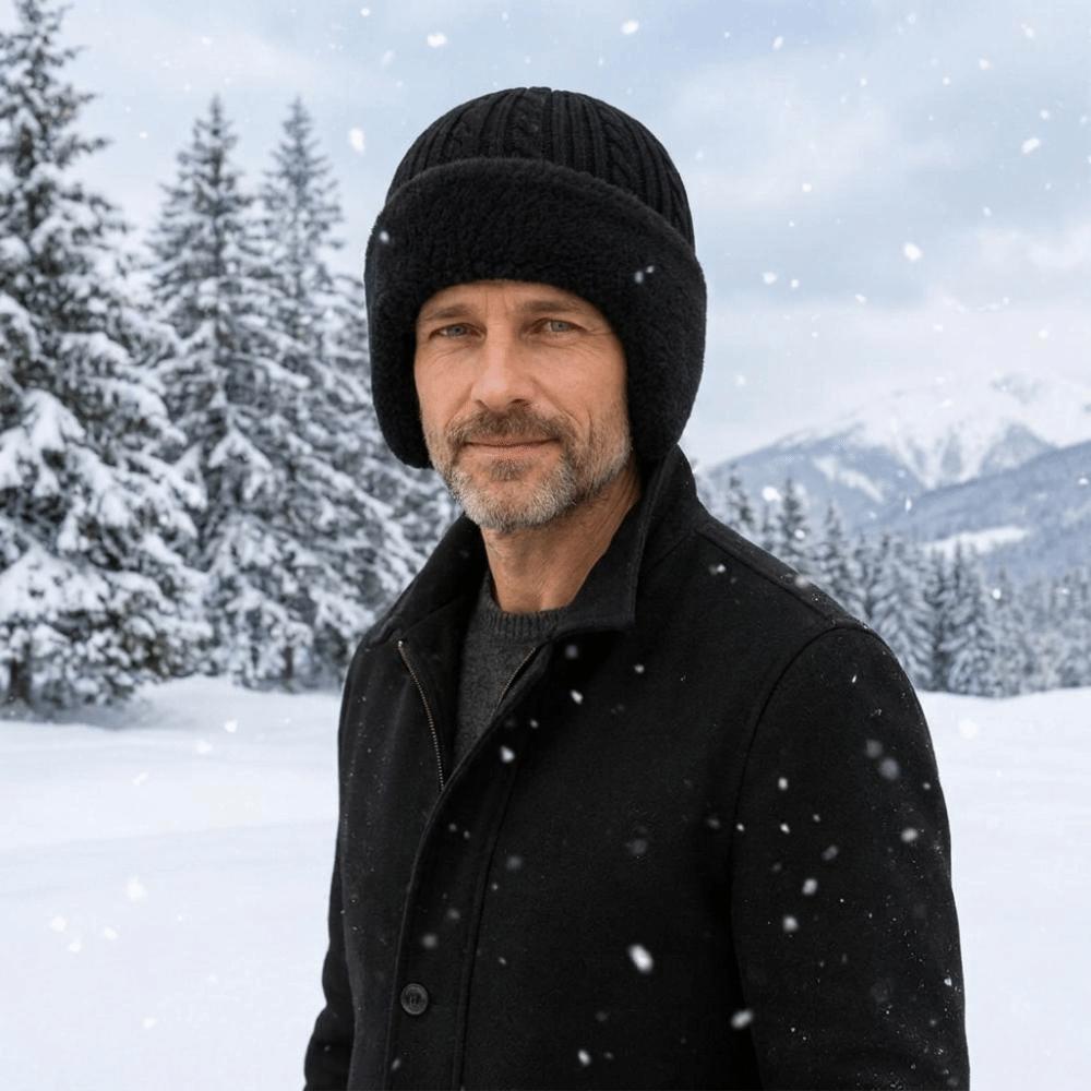 Double Layers Warm Knitted Hat Fur Lined Outdoor Warm Hat Beanie With Earmuffs  for Autumn Winter