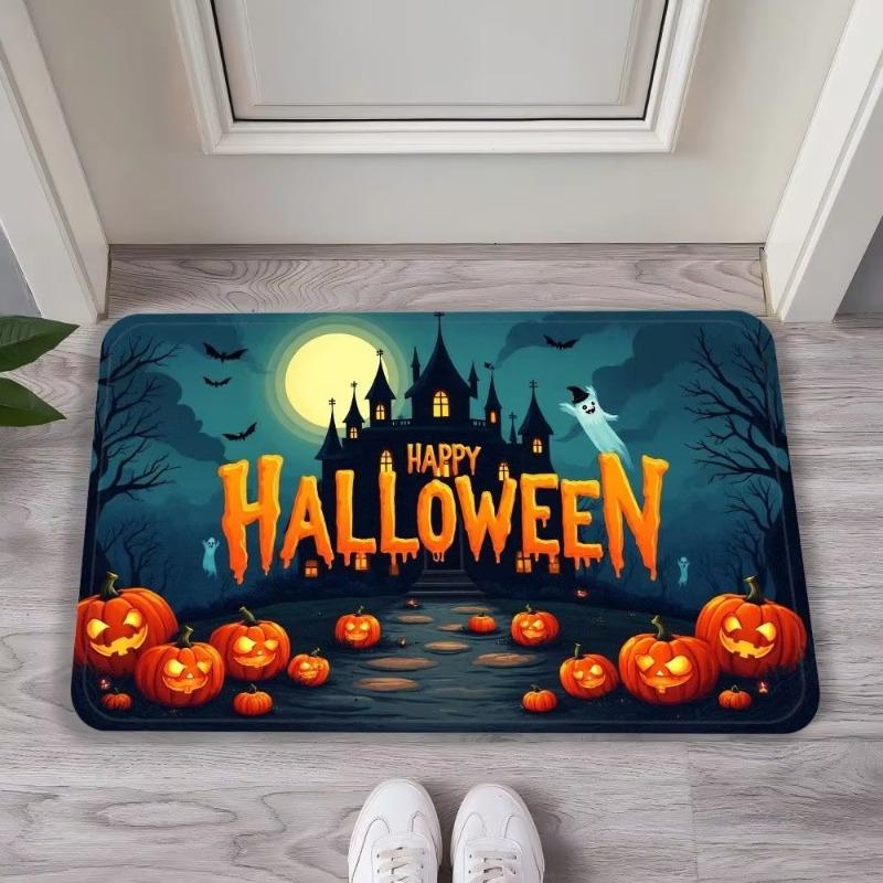 Ghost Castle Halloween Flannel Decorative Carpet, Anti-Slip and Comfortable Home Decoration for The Entrance Foyer