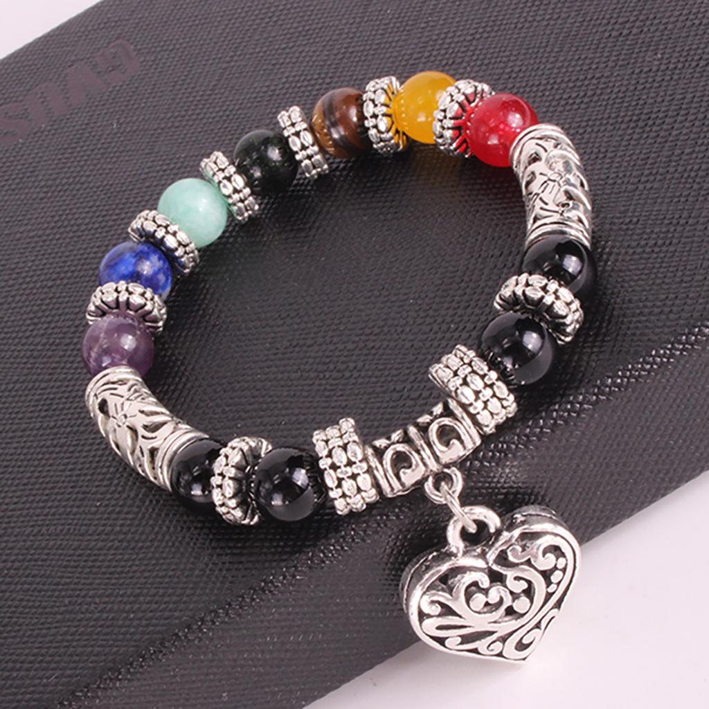 7 Chakra- Heart Bracelet Balance Stone Beaded Bracelet Yoga Charm Bracelet