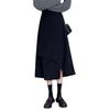 Black A-Line High Waist Plus Size Mid-Length Skirt for Women - Spring/Autumn Casual Irregular Umbrella Design