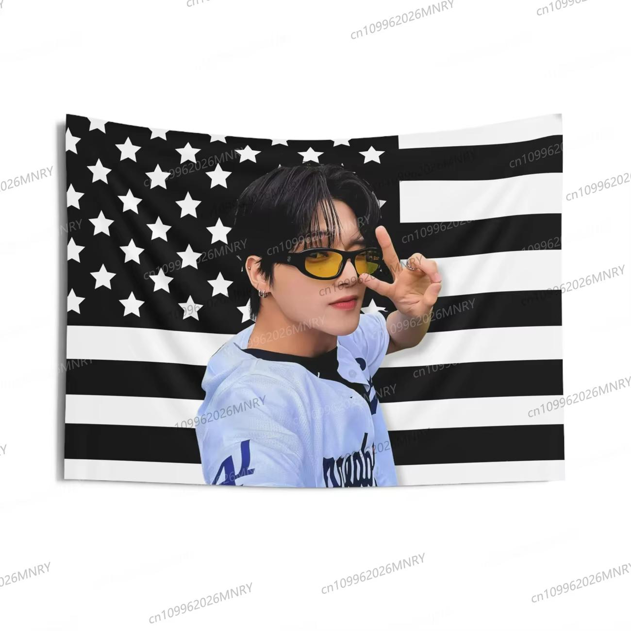 Mingi Handsome Face Mexican Flag Ateez Concert Banner Kpop FlagGolden Hour Part 3 In Your Fantasy Ateez World Tour Tapestry 74x94cm(29x37in)