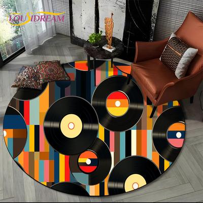 3D Vinyl Record Music DJ Screen Tape HD Round Area Rug,Carpet Rug for Living Room Bedroom Sofa Playroom Decor,Non-slip Floor Mat