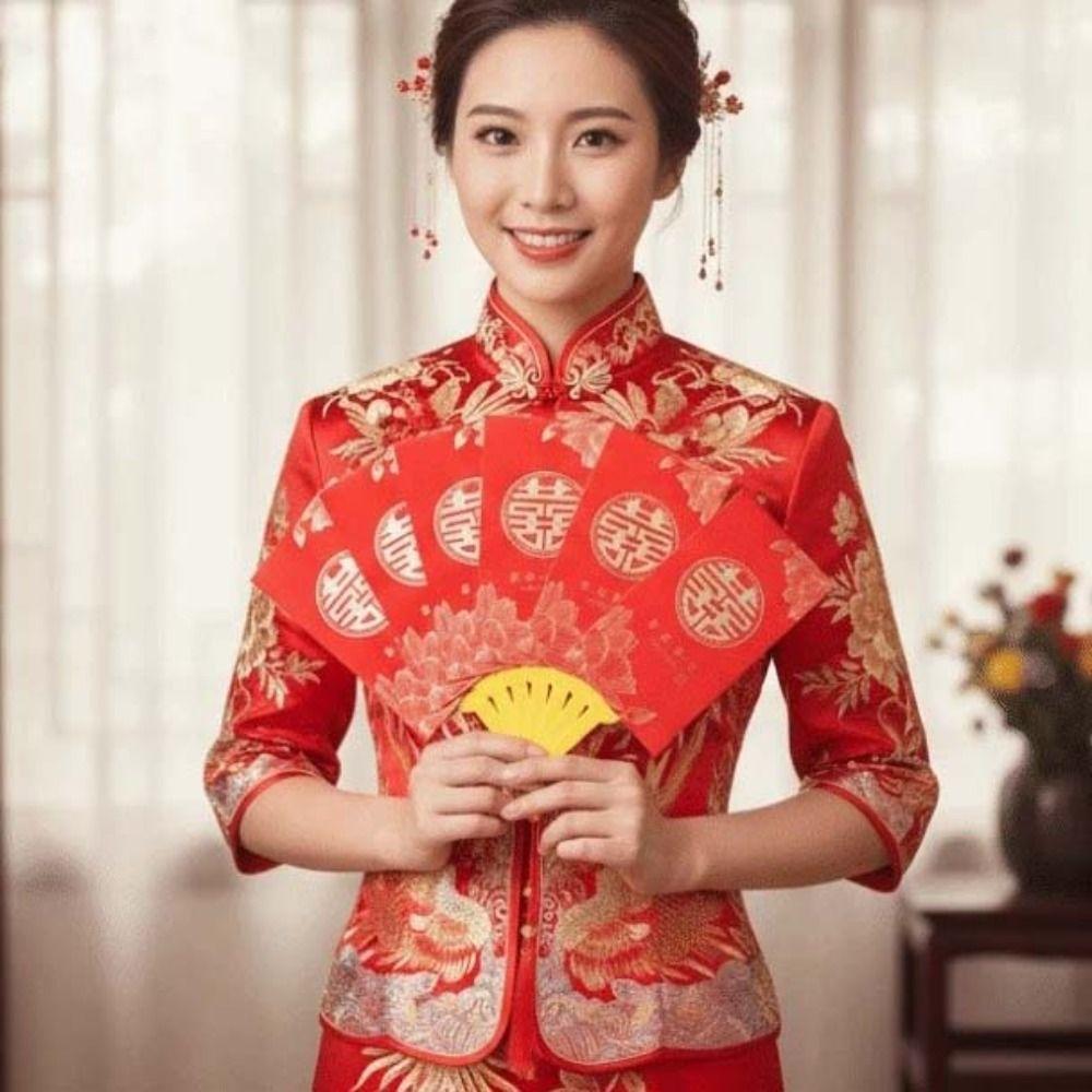 Traditional Fan Design Red Envelope with Chinese Knot Tassel Wedding Money Bag Bonus Paper Hongbao Lucky Money Packet Birthday