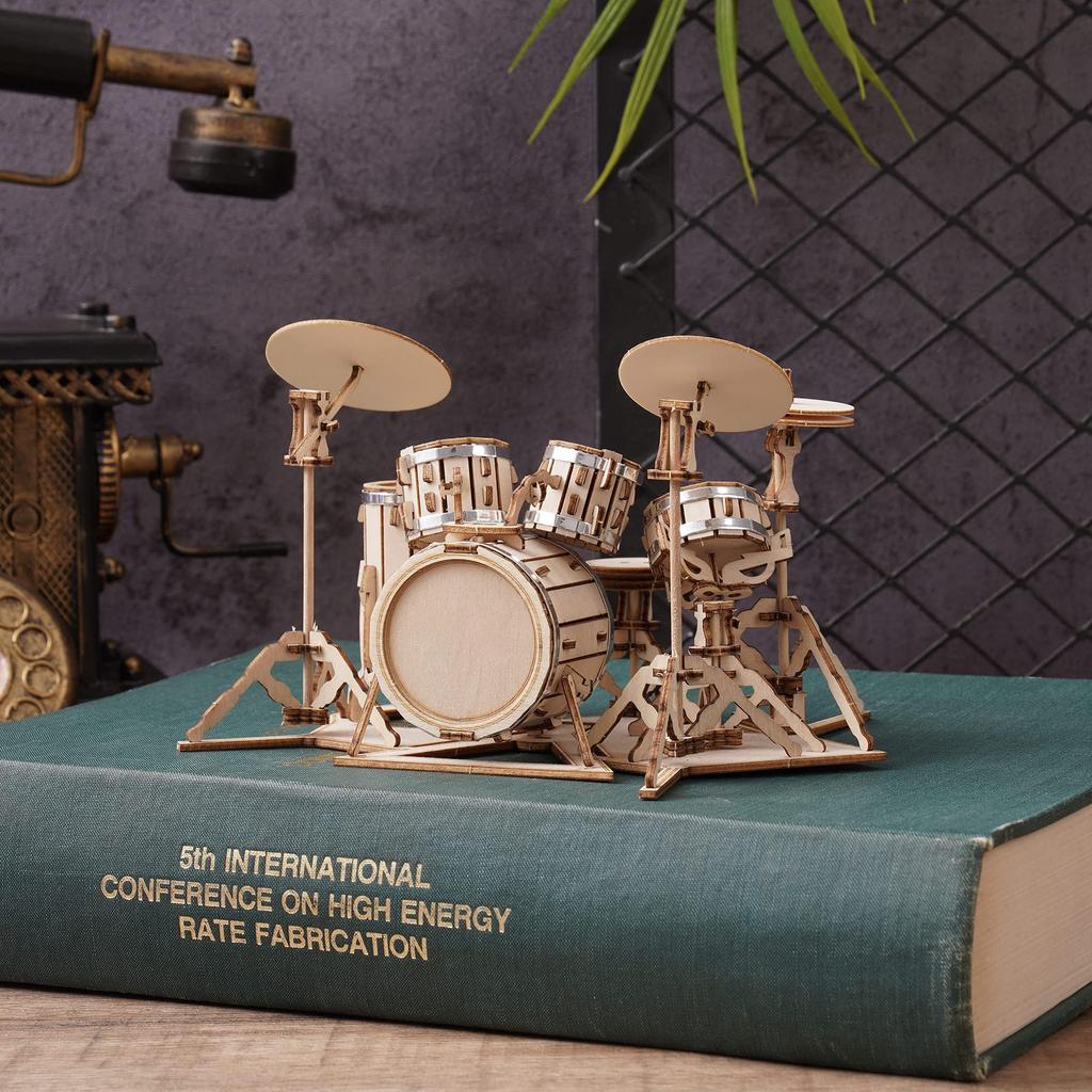 Robotime 3D Puzzle Wooden Puzzle Craft Gift Toy Educational Toy for Boys Girls Adults Preschool Gift New Year Birthday Christmas Present Gift Drum Set