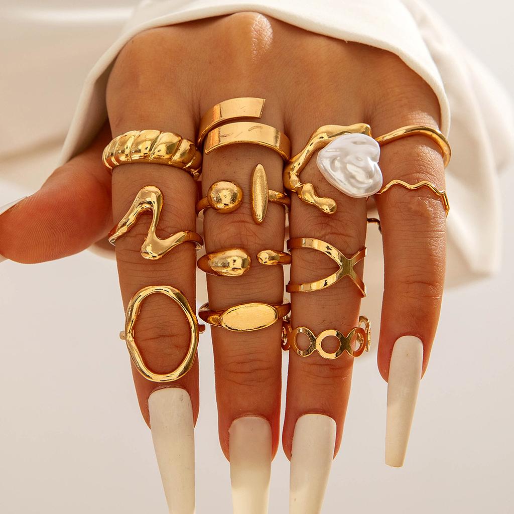 Accessories, versatile stacked wind special-shaped pearl ring, irregular dripping flower ring set