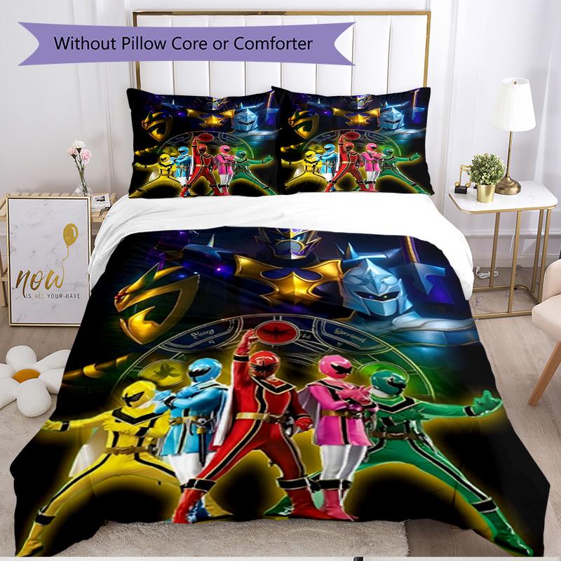 Set copripiumino 3 pezzi (1*Copripiumino + 2*Federe, Senza Nucleo), Set Biancheria da Letto Morbido Stagione Unica con Stampa dei Mighty Morphin Power Rangers, Decorazione Camera da Letto