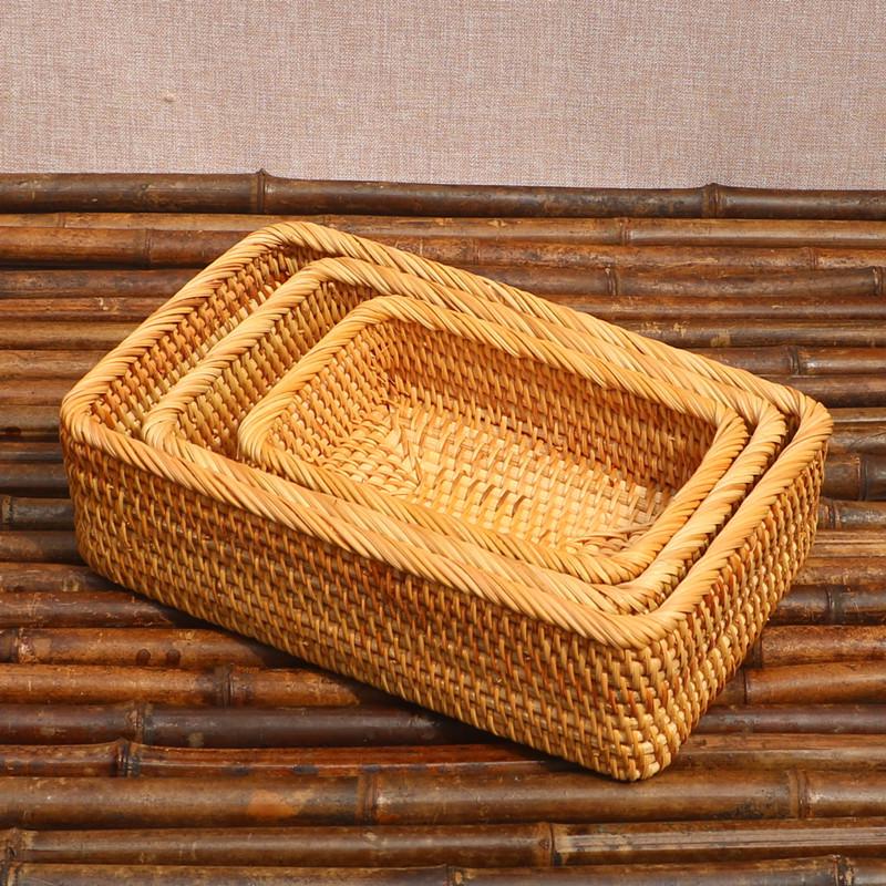 Retro Rattan Woven Rectangular Storage Box - Desktop Organizer for Cosmetics, Tea, and Sundries