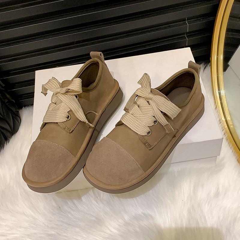 New spot leather retro Birkenstock wool shoes women's 2025 winter velvet snow boots round head casual lace-up