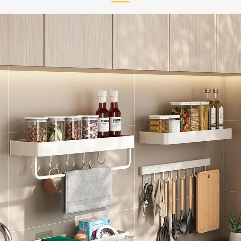 White Wall-Mounted Kitchen Hooks Rail - No-Drill Space Aluminum Organizer Ideal for Hanging Utensils Spoons Spatulas Pots & Pans