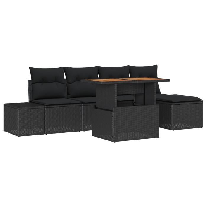 VidaXL Ensemble de canapé de jardin de 6 pièces avec coussins en rattan poly noir 3358690