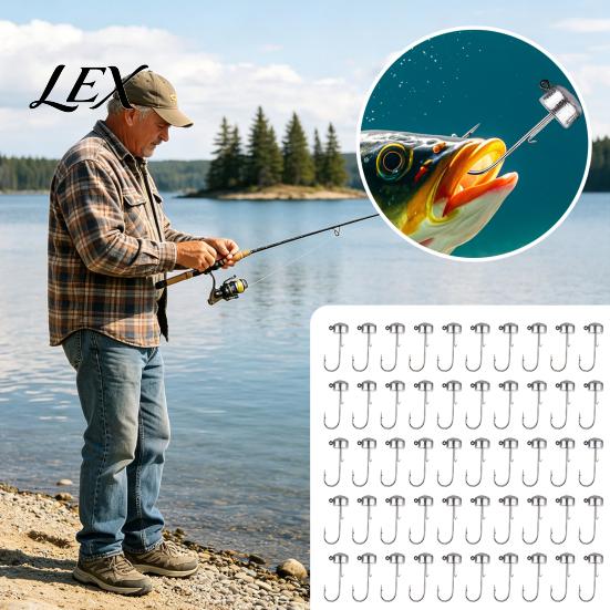 High Strength Hooks 50Pcs Metal Fishing Set, 3.5/5/7/10/14g Jig Head Hook, Heavy Tackle Accessories Duty Fish Hook with Barbs for Freshwater Saltwater
