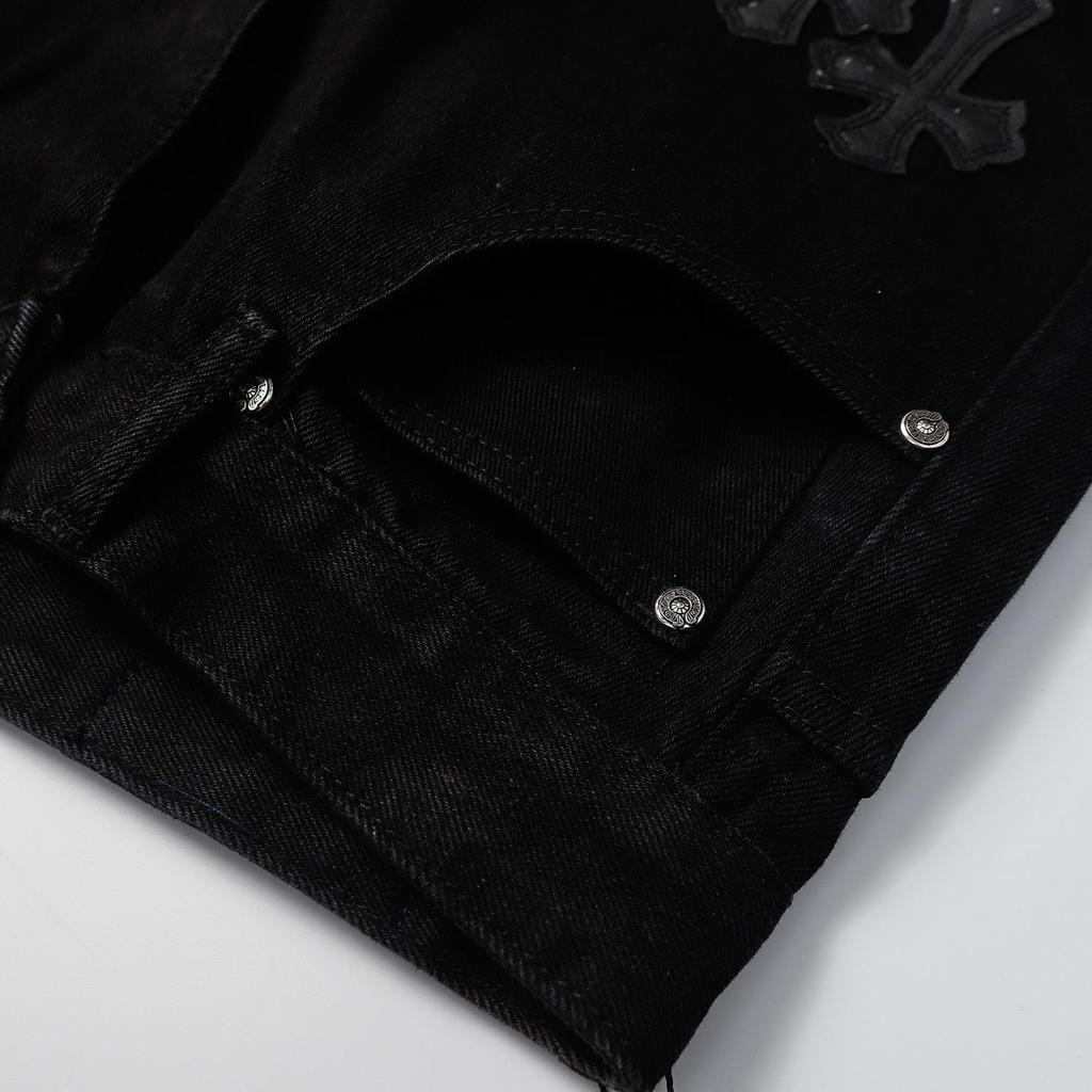 9930 CHROME HEARTS Pánske a dámske trendy džínsy v americkom štýle s látkovými nášivkami, ležérne a módne pouličné nohavice