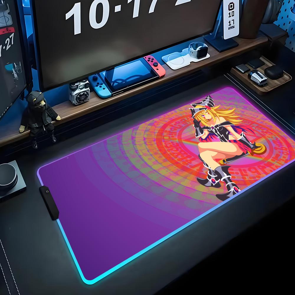 Black Magic Girl Mouse Pad RGB Gaming Mousepad Big LED Pad PC Desk Mat Luminous Mouse Pad Large Keyboard Mats Table Rug With