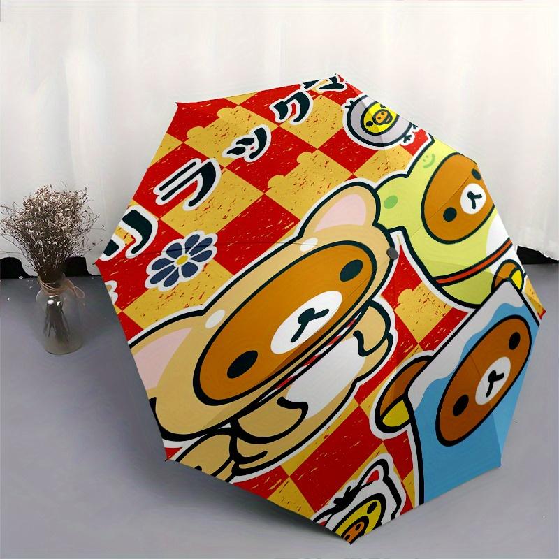 Rilakkuma,Bear Automatic Folding Umbrella Simple 8 Rib Design, Bright Cartoon Pattern, Durable Iron Frame, Suitable For Travel, Outdoor, Bea