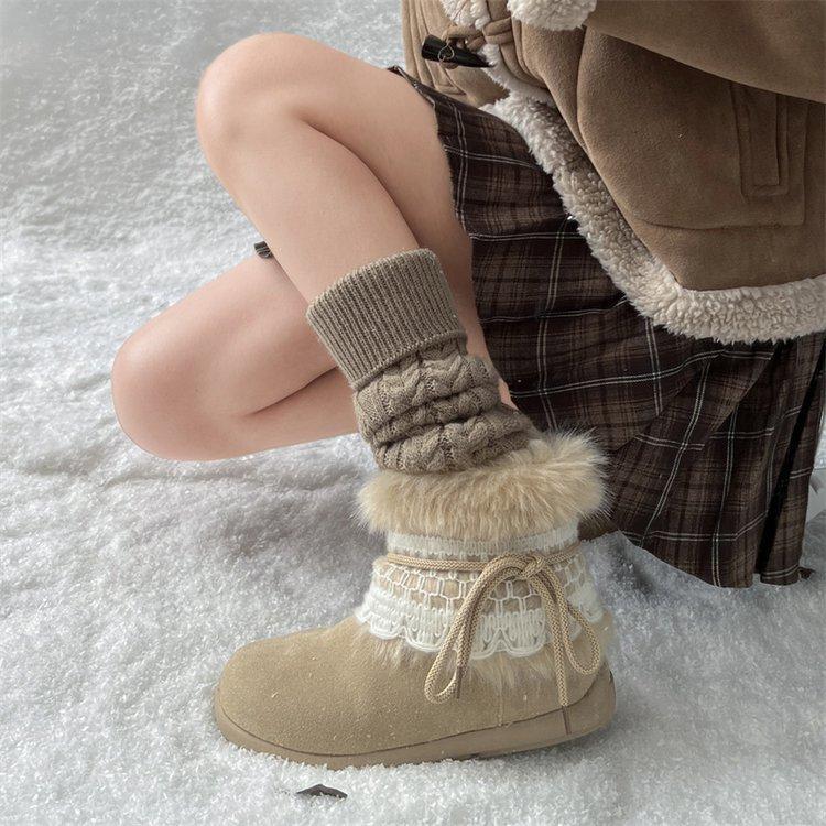 Twilight four 2025 autumn and winter new millennial wind fluffy snow boots with velvet inner height to keep warm Northeast cotton shoes short boots
