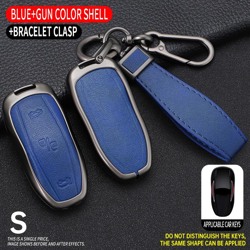 Zinc Alloy+ Leather Car Smart Key Cover Case Shell Fob For Tesla Model 3 Model Y X S Key Shell Bag Holder Protector Accessories