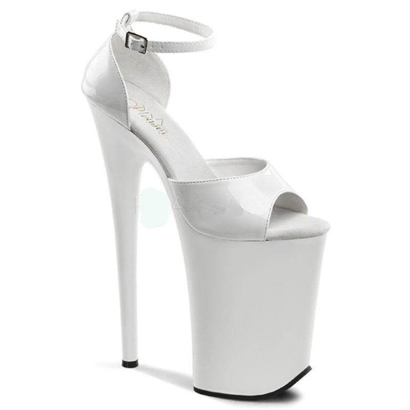 

Туфли на высоком каблуке 26 см, водонепроницаемые, высокие каблуки, лакированная кожа, перекрестный ремень, дизайн, ненавидят высокие каблуки 42 белый