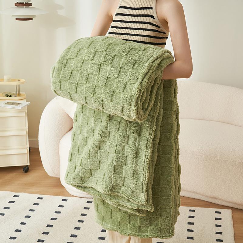 100%Cotton Waffle Knit Throw Blanket Soft Cozy Fleece 3D Checkered Chunky Knitted Sofa Blanket All Season Bed Couch Travel Lightweight Warm Decor Gift