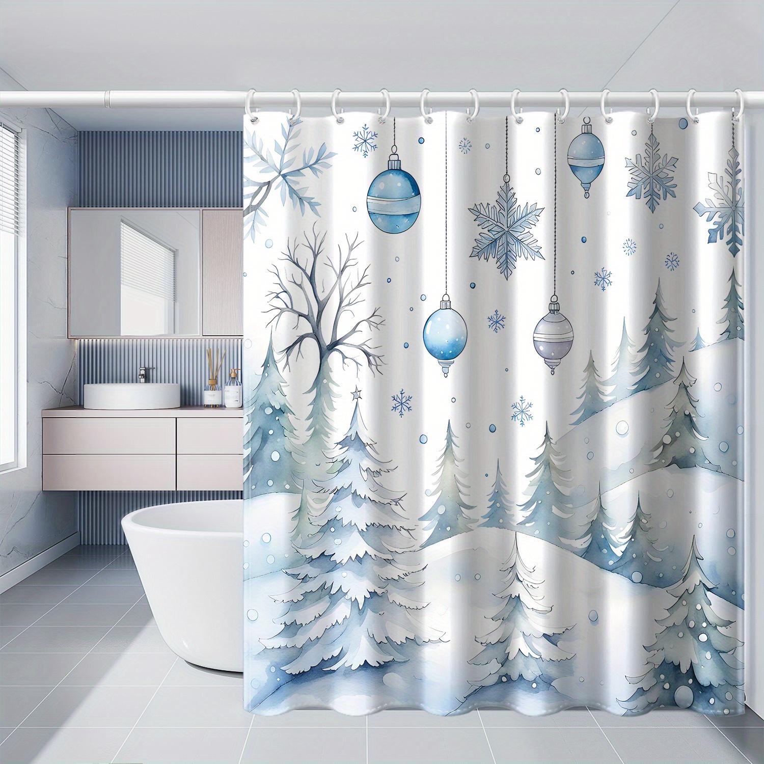 

Мультяшная снежинка синий шар кедр рождественский принт занавеска для душа, высококачественная полиэстеровая ткань с крючками 48x72inch 120x180cm белый