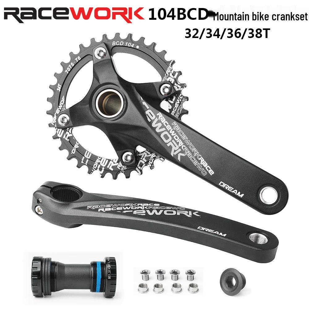 RACEWORK Hollow Mountain Bike Crankset with Single Chainring (32T/34T/36T/38T)