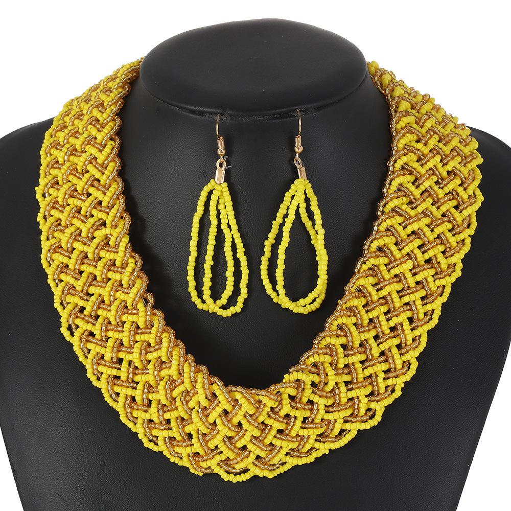 Hand-Woven Millet Bead Necklace Set Bohemian Wide Version Accessories Retro Exaggerated