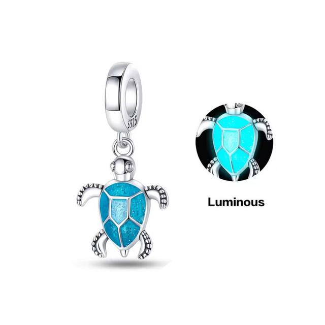 All Glow-in-the-dark Firefly Flower Dangle Charm Pendant Bead Fit Original Charms Silver S925 Plated Bracelet DIY Jewelry