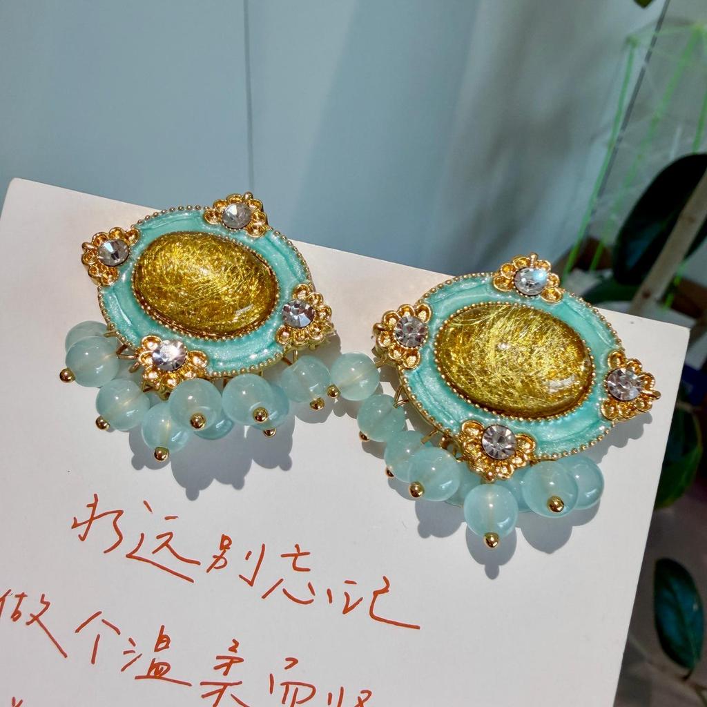 Vintage Blue Glass Bow Earrings - Retro Design Ornament