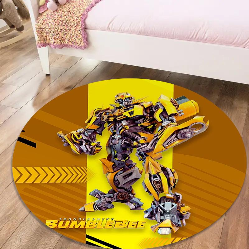 Bumblebee Transformers Round Area Rug,Carpet Rug for Living Room Bedroom Sofa Playroom Decor,Non-slip Floor Mat43