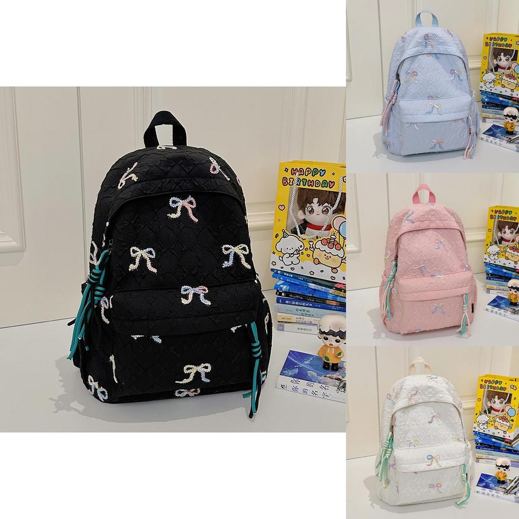 Student Backpack With Bowknot Design Nylon Waterresistant Large Capacity For School And Travel