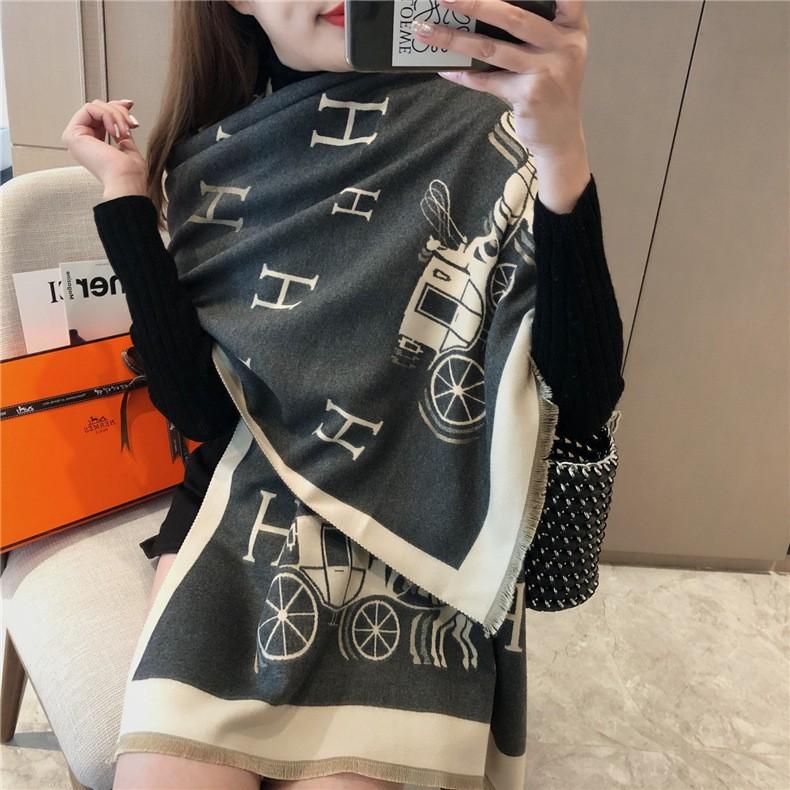 Classic Fashion Letter Thousand Birds Grid Imitation Cashmere Scarf Women's Winter Thickened Double Sided Air Conditioning Shawl Scarf Women's
