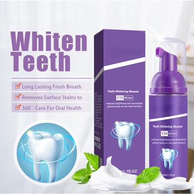 V34 Purple Tooth Whitening Mousse Toothpaste Corrector Teeth Cleaning Fresh Breath Effectively Remove Yellow Plaque Smoke Stain