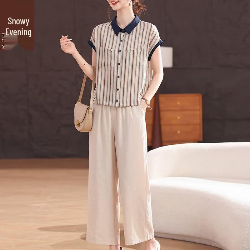 XUEXI 2026 Summer Striped Chiffon Short-Sleeve Top for Women 4XL