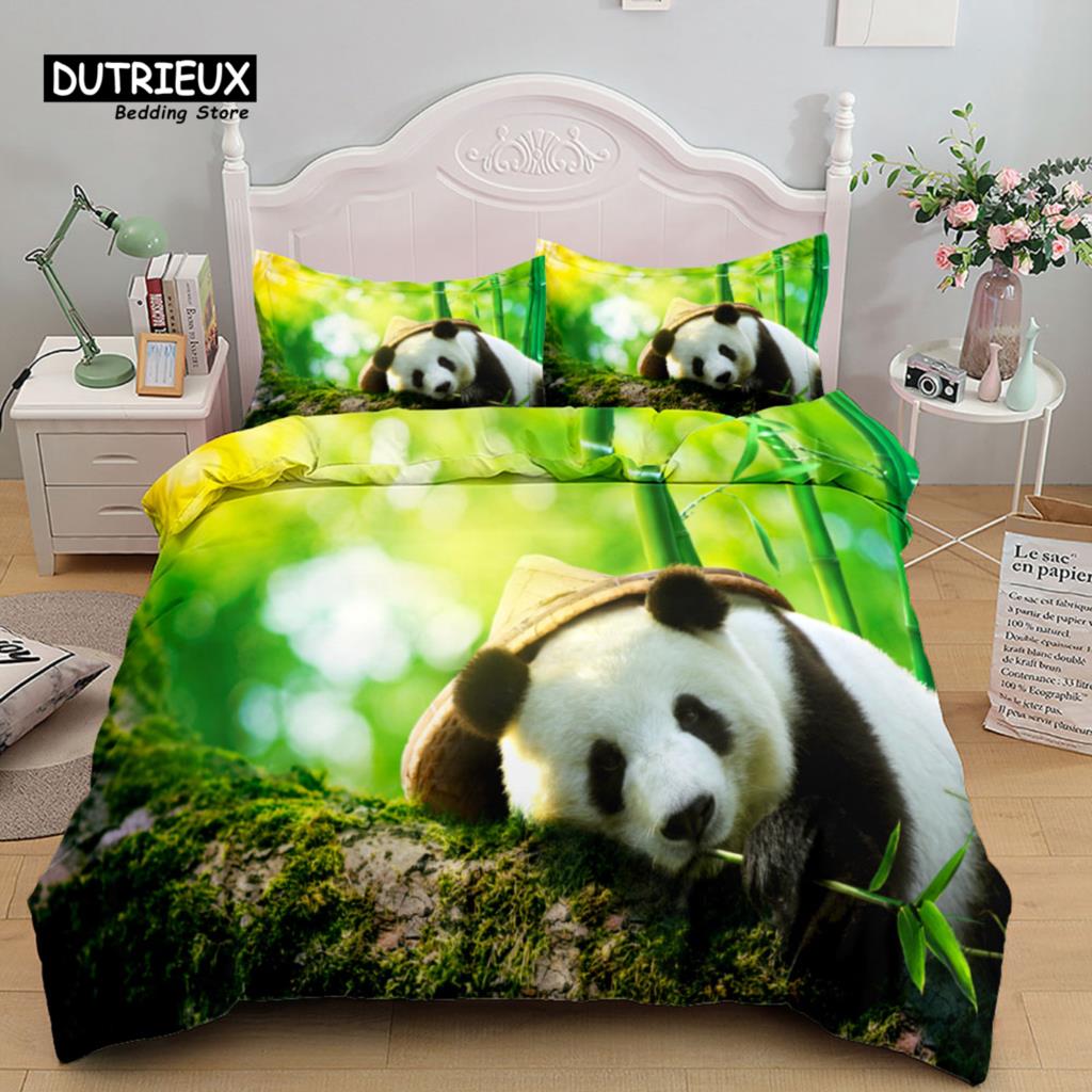 3D Giant Panda Cute Duvet Cover Set, Fashion Bedding Set, Soft Comfortable Breathable Duvet Cover, For Bedroom Guest Room Decor