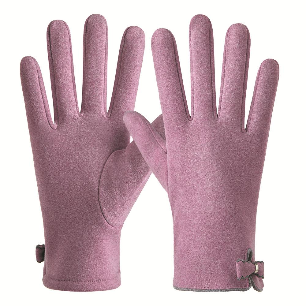 Warm Gloves for Autumn and Winter Women's Cute Bow Plus Velvet Thickened German Velvet Electric Vehicle Cold Proof Touch Screen Gloves